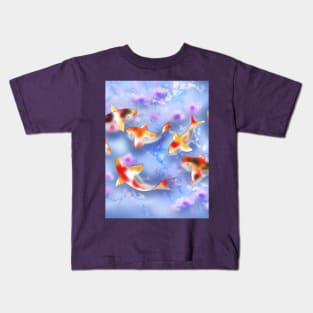 Sakura and koi carp in a purple pond Kids T-Shirt